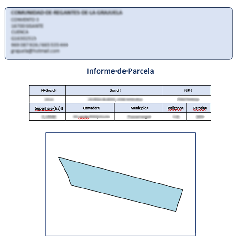 Plugin Buscar Parcela de QGIS con informe generado en PDF mostrando los datos de una parcela